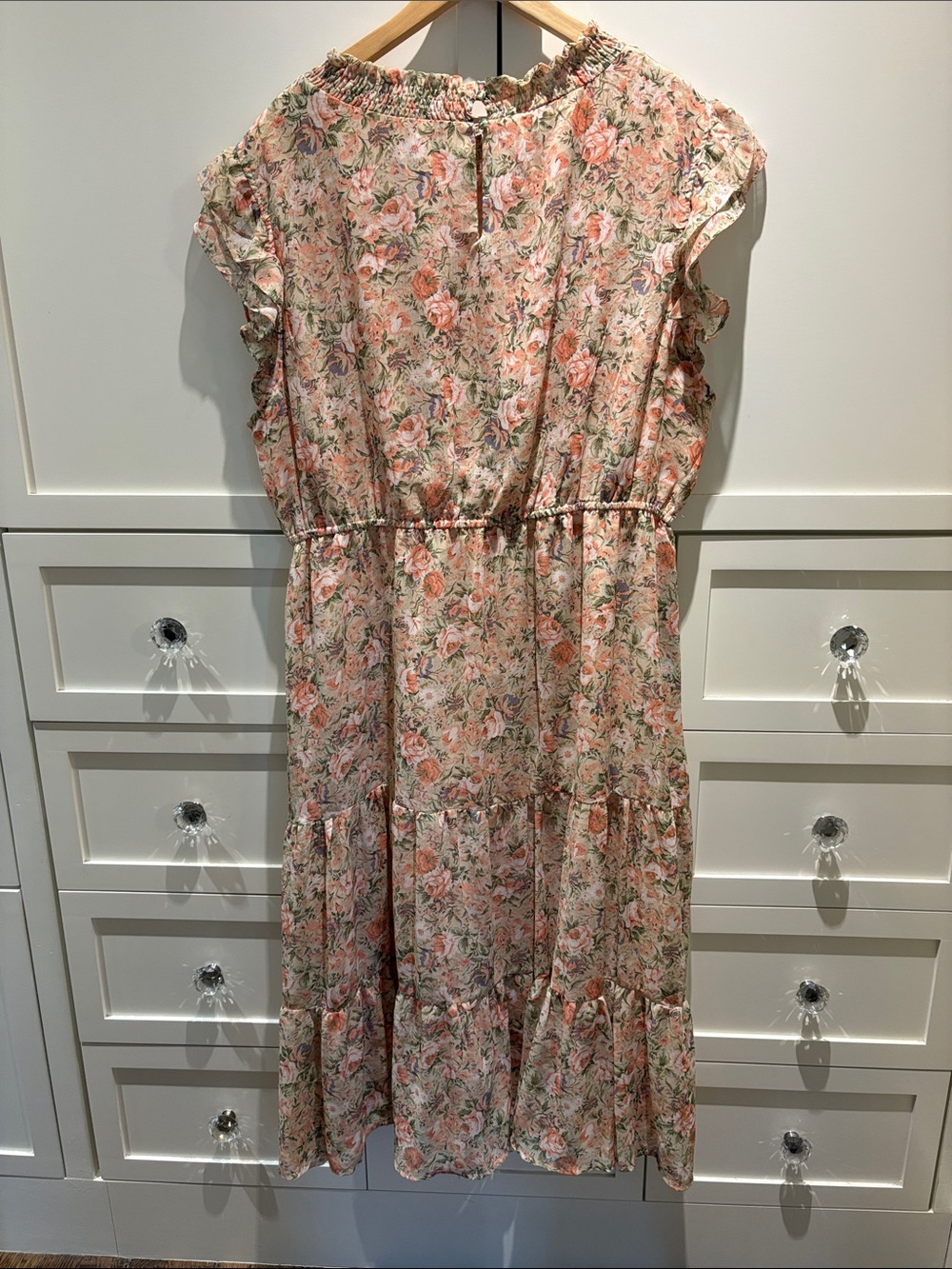 Floral Tiered Midi Dress in Blush Pink - Picture 2 of 4